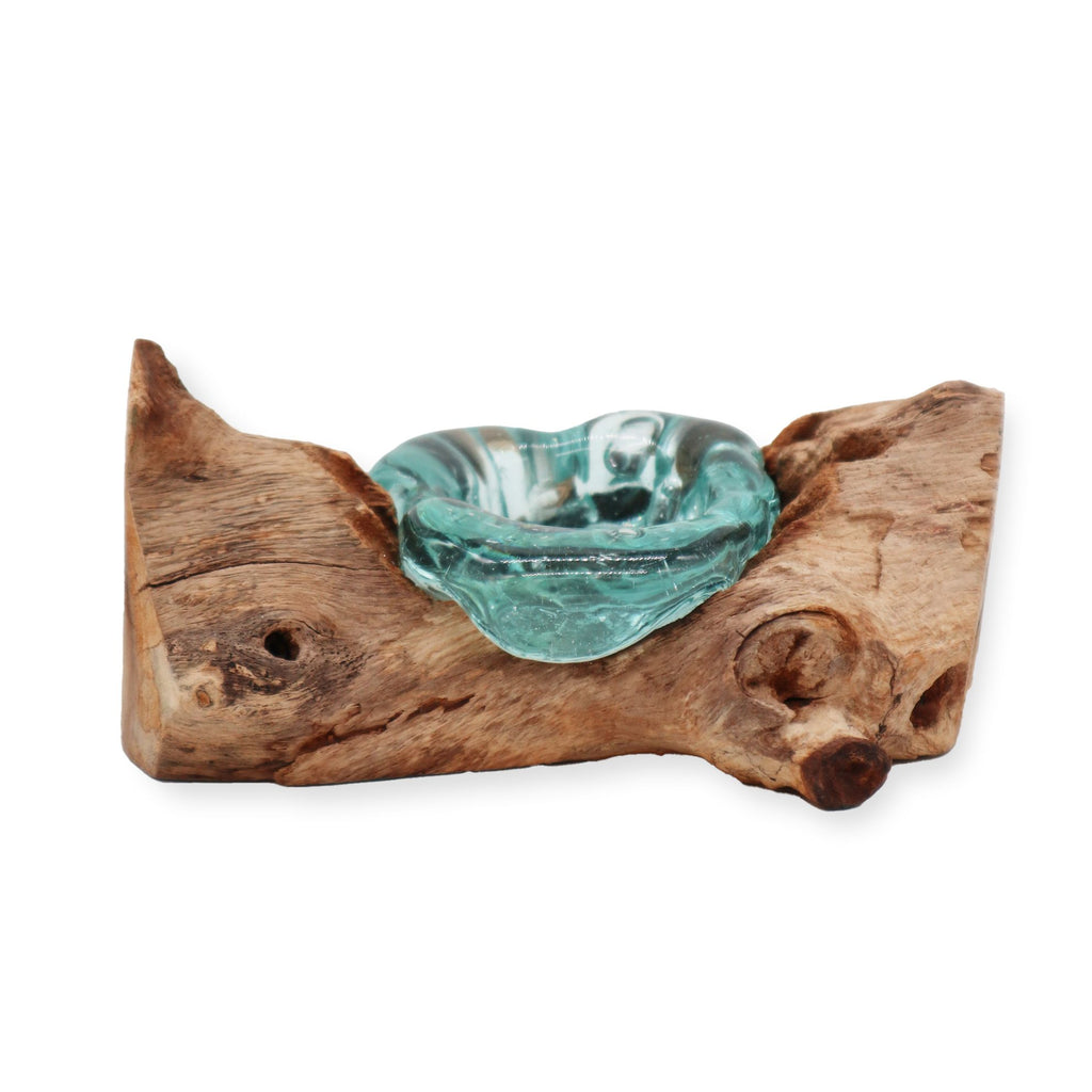Molten Glass Single Candle Holder on Wood