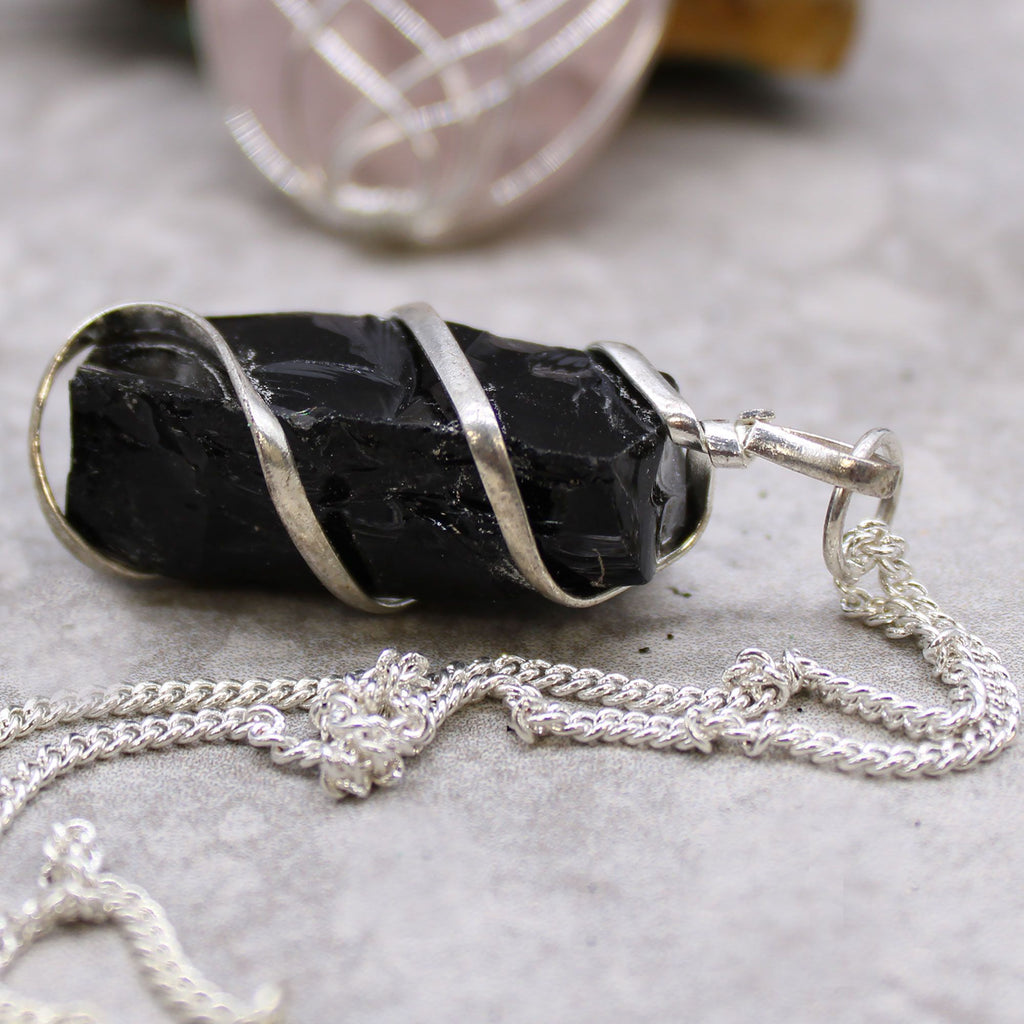 Cascade Wrapped Necklace - Rough Black Onyx