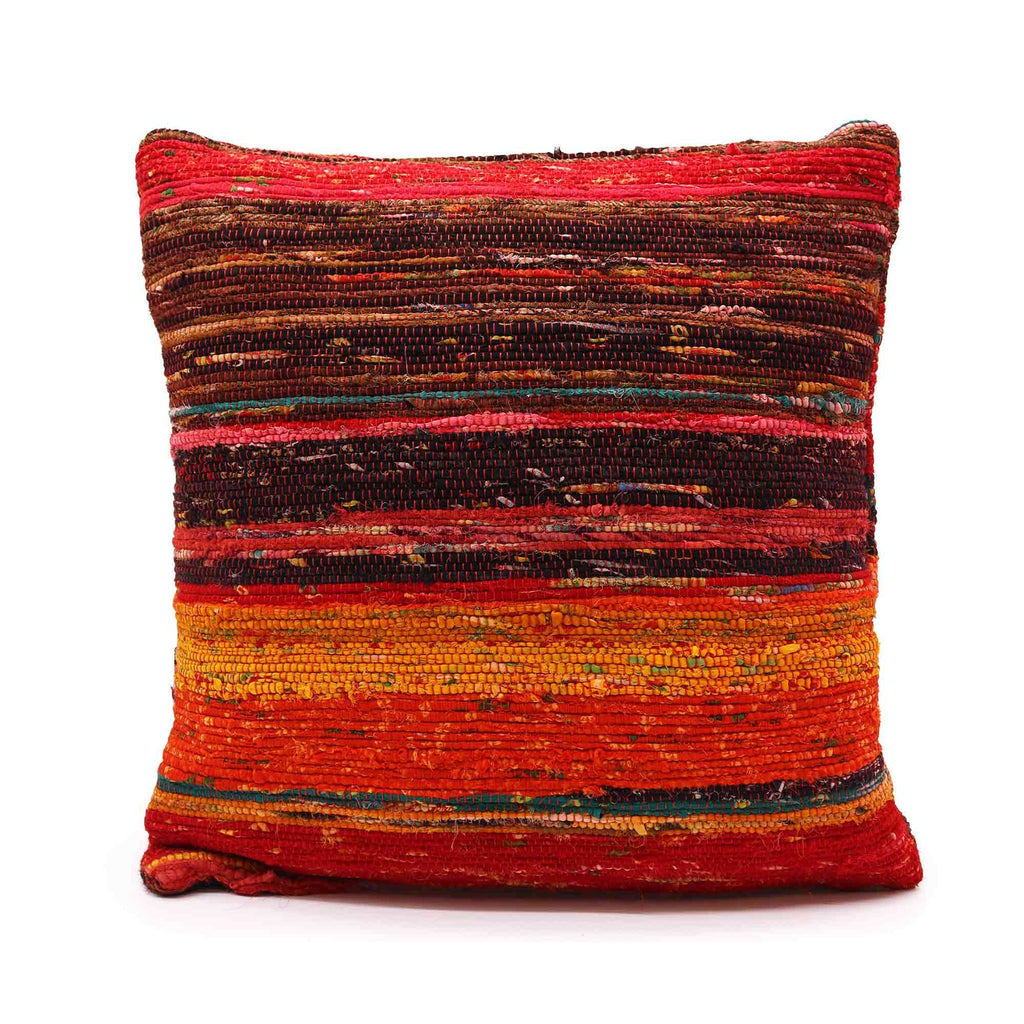 Rag Rug Cushion Cover - Rich Reds - 40x40cm – view 3