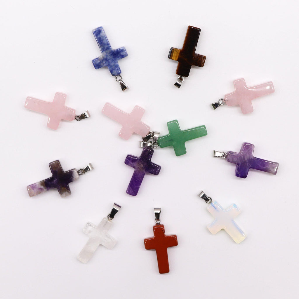 Gemstone Cross Pendants, Set of 12 Assorted