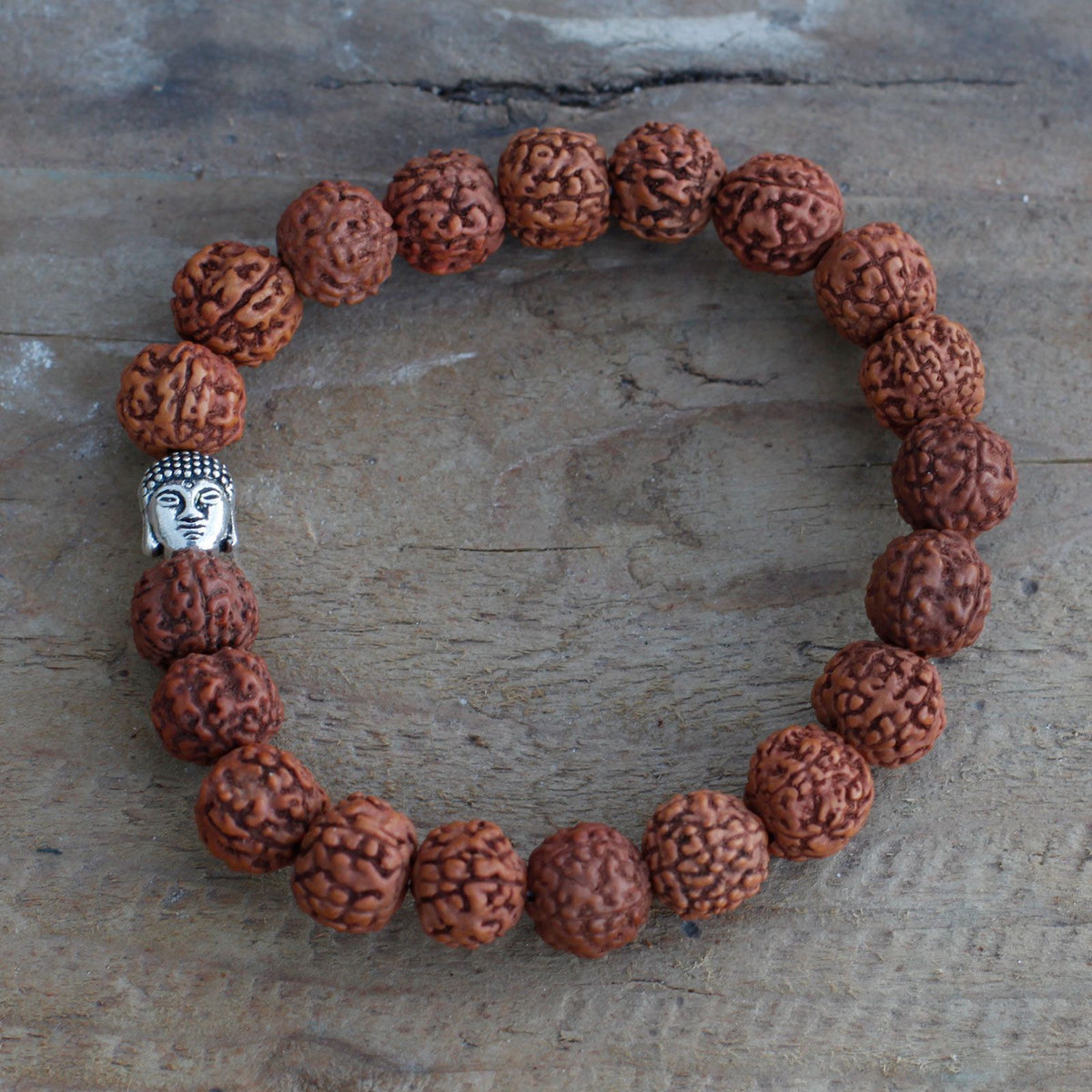 Rudraksha Buddha Bangle Mala - Natural Wood Beads – view 2