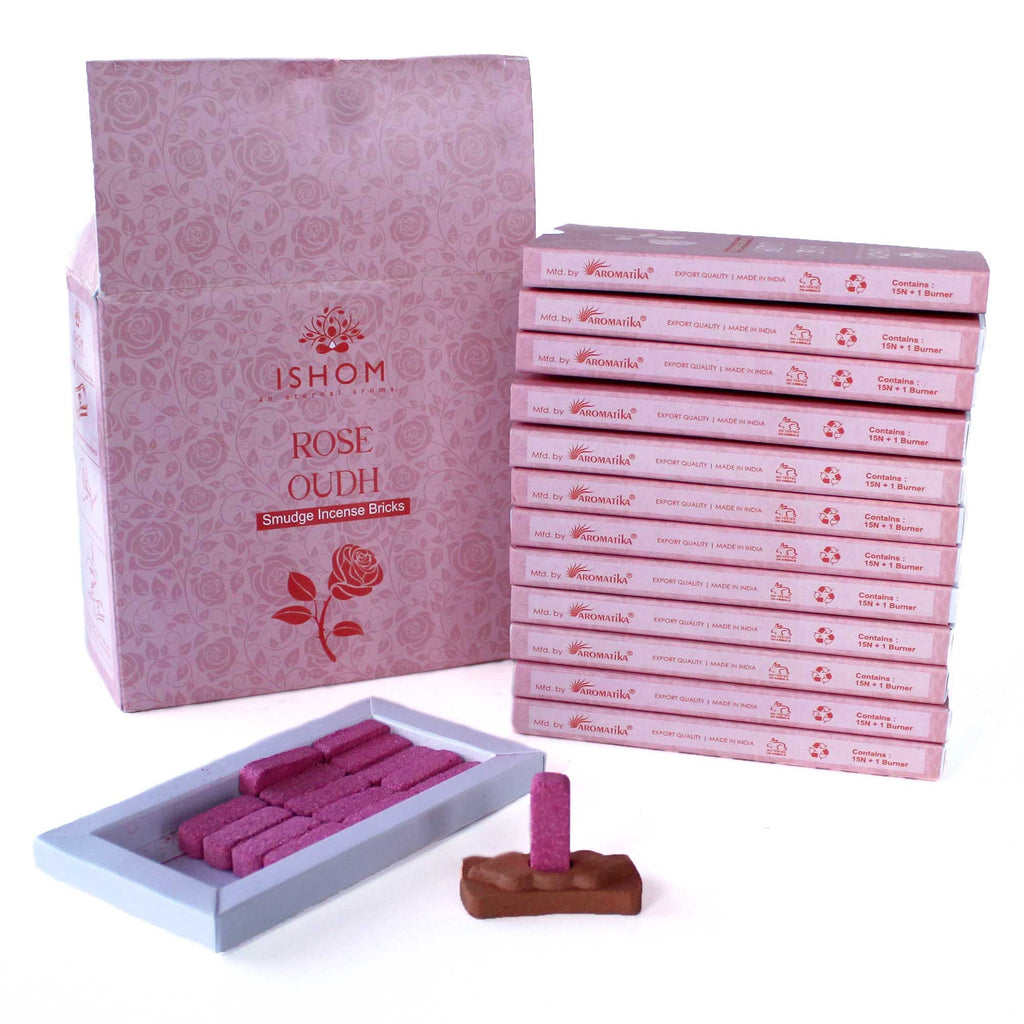 Rose Wood Incense Bricks Set of 15 with Terracotta Burner – view 2