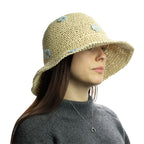 Nomad Sari Floppy Straw Sun Hat - Beige with Blue Flowers – view 5