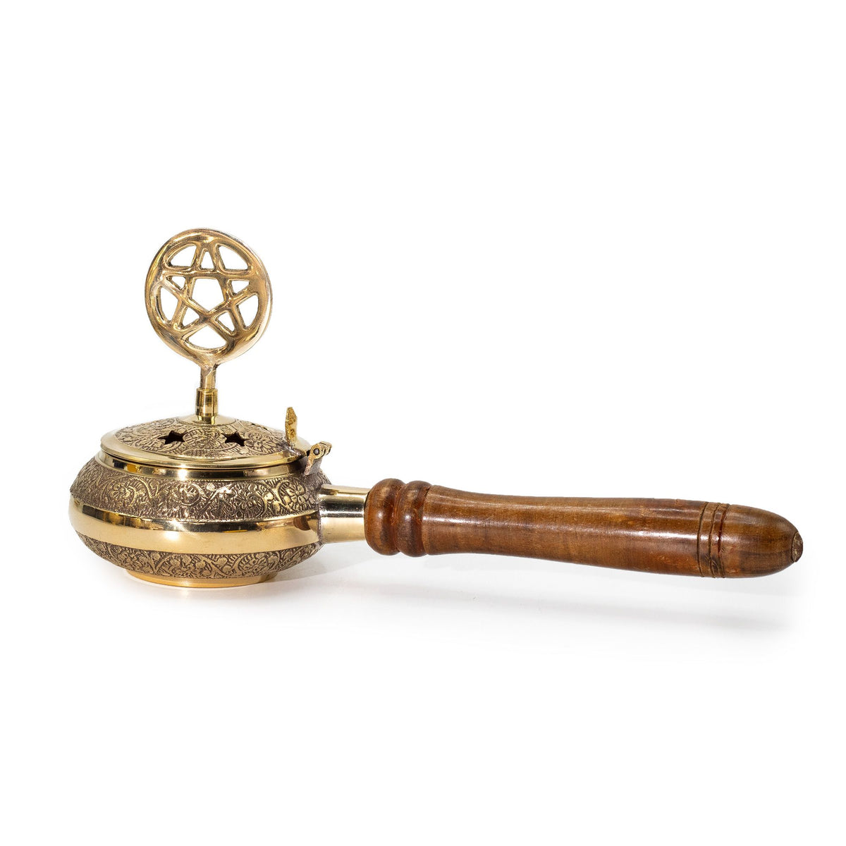 Brass Censer with Wooden Handle - Pentagram Design