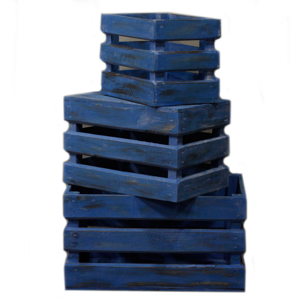 Set of 3 Wooden Storage Boxes - Bluewash – view 3