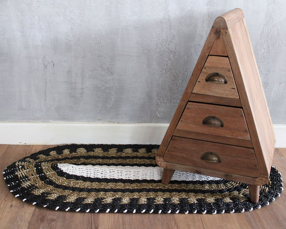 Oval Seagrass Rug - Black, White & Tan Classic - 60x120cm