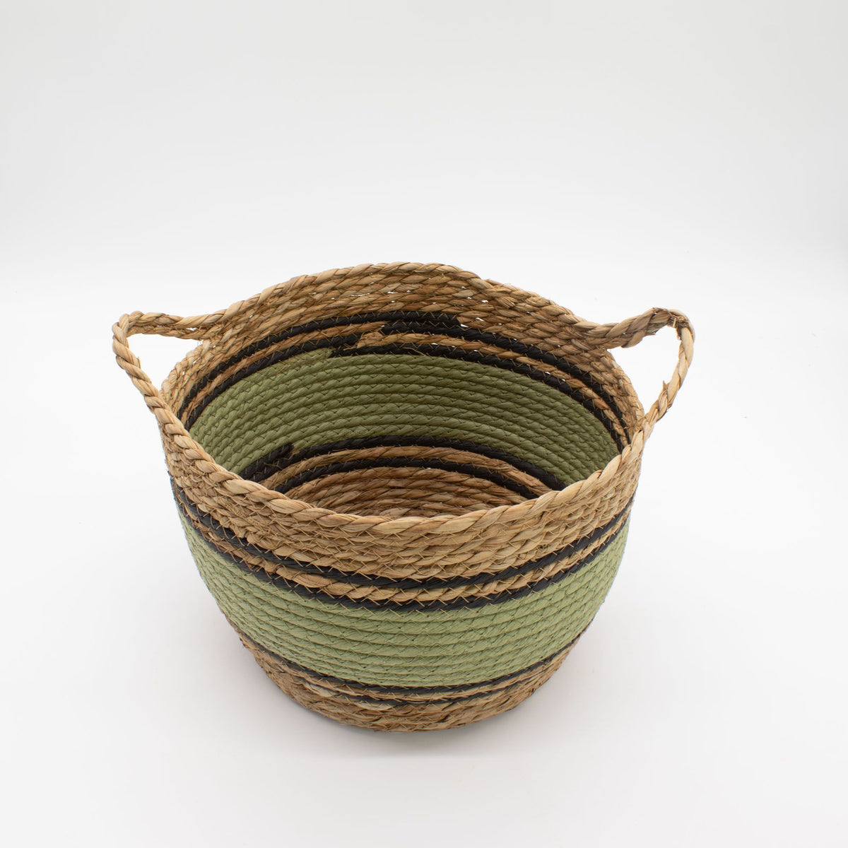Cotton & Seagrass Baskets, Black and Green, Set of 3 – view 3