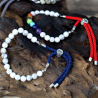 Dalmatian Jasper Gemstone Bead Bracelet on Charcoal Cord