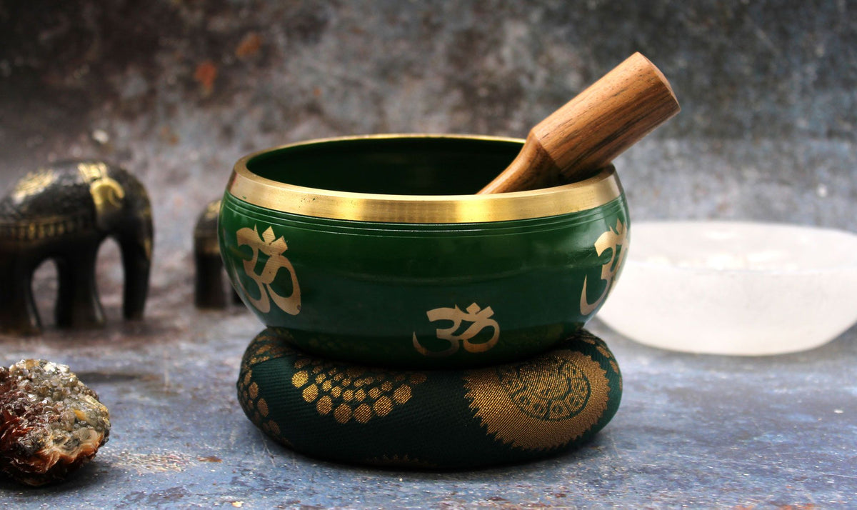Large Tree of Life Singing Bowl Set - Green (14cm)