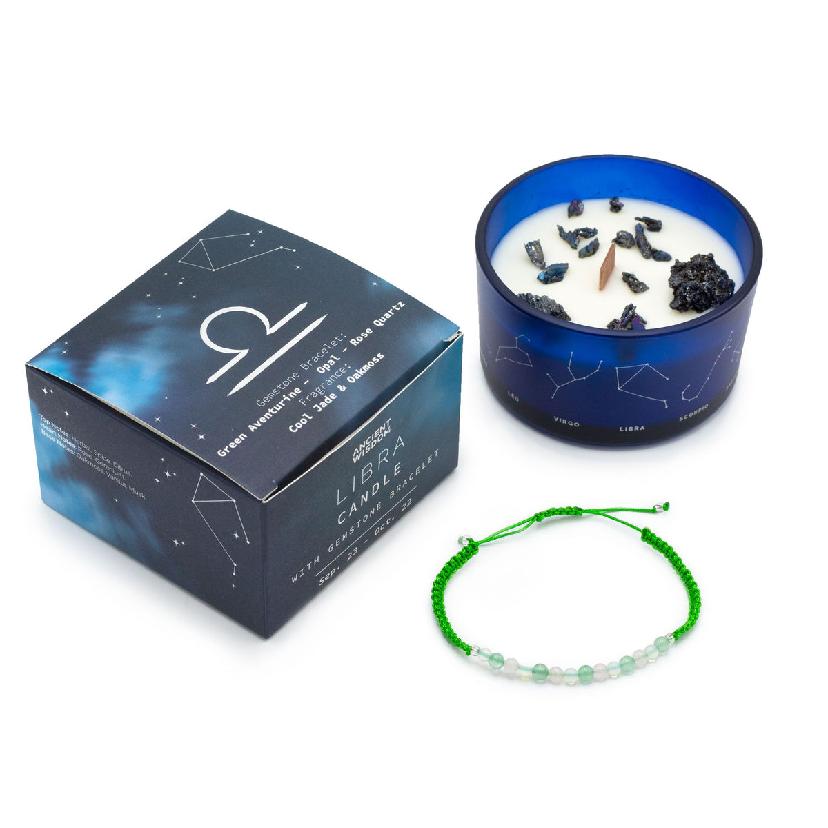 Libra Zodiac Crystal Candle with Gemstone Bracelet – view 2