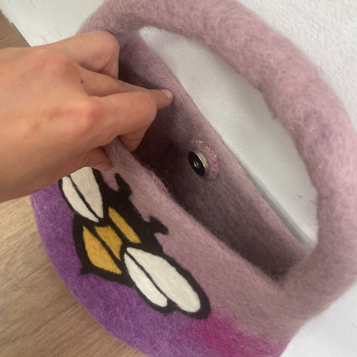 Water Felted Bee Bag - Lavender Shades, One Handle – view 5