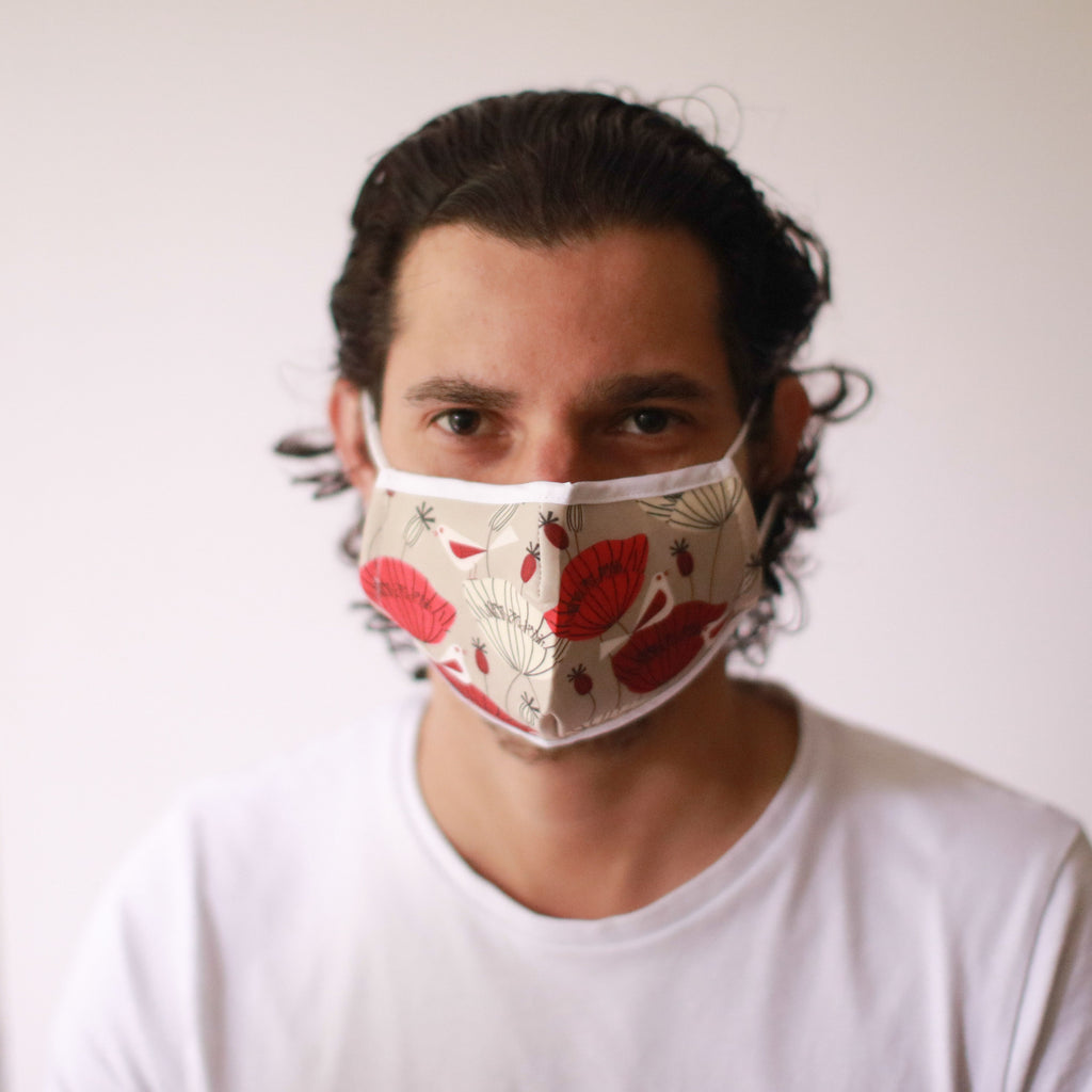 Reusable Fashion Face Covering - Oriental Poppies Print (Adult)