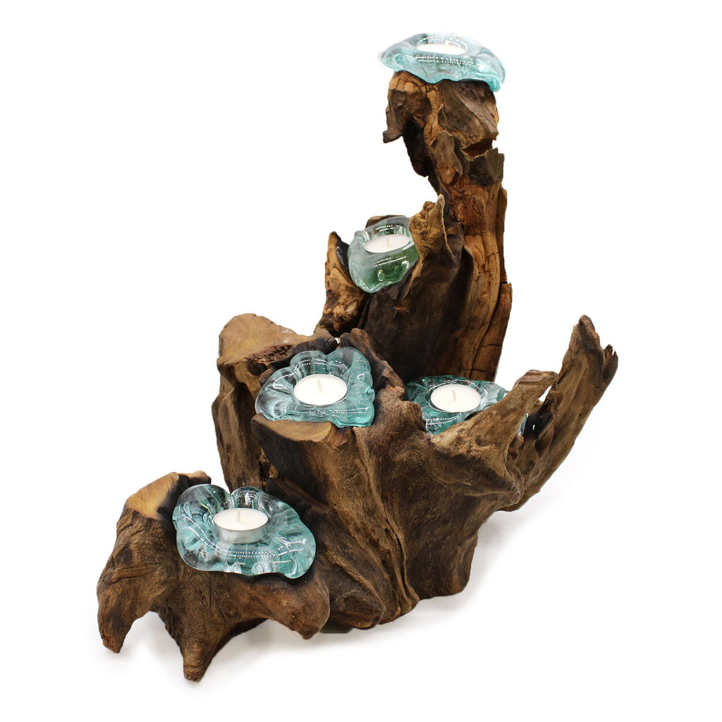 Molten Glass Five-Candle Holder on Wood – view 5