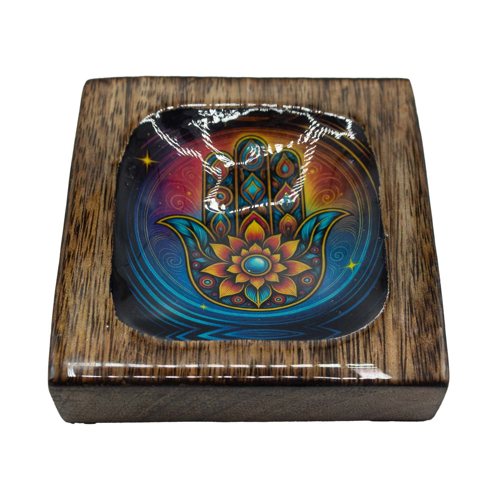 Mango Wood Enamelled Tray Set, Hamsa Design, Medium – view 2