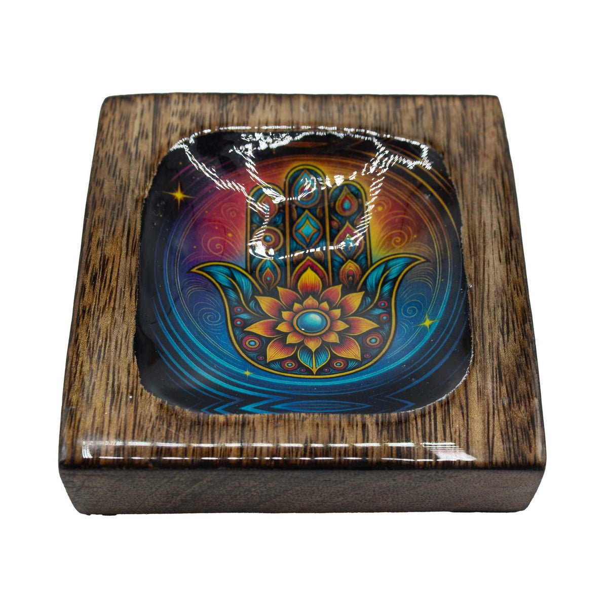 Mango Wood Enamelled Tray Set, Hamsa Design, Medium – view 2