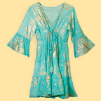 Nomad Sari Turquoise Dress with Gold Coral Print (M/L) – view 2