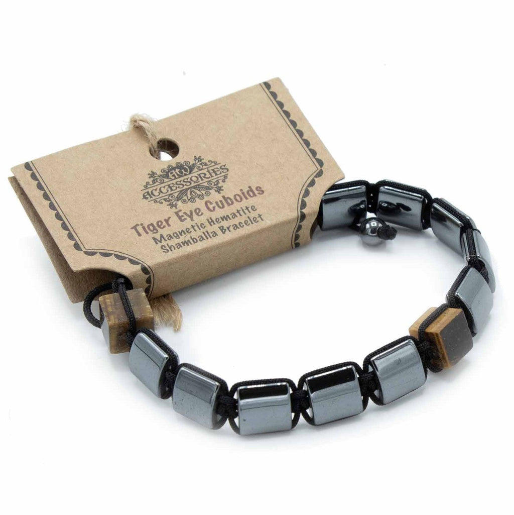 Magnetic Hematite Shamballa Bracelet - Tiger Eye Cuboids – view 2