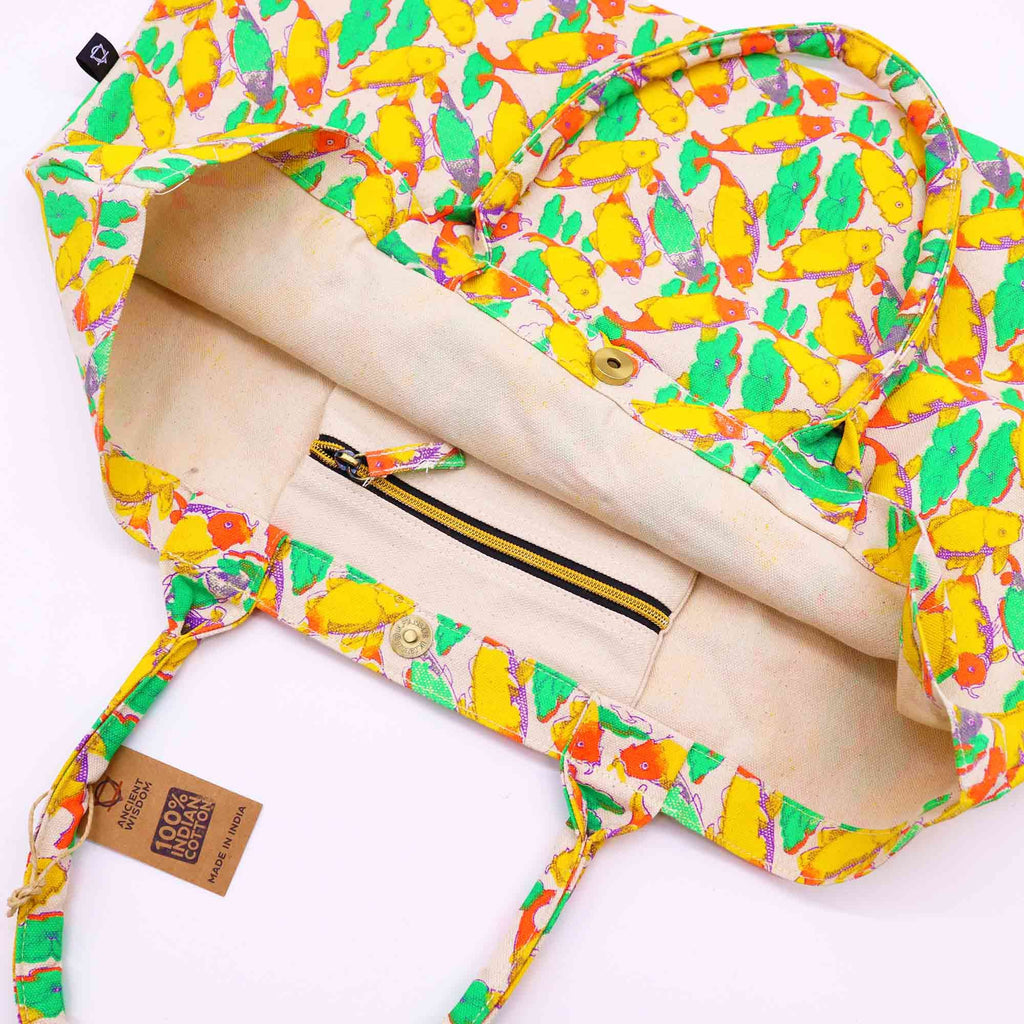Big Bright Bag - Coy Carp Print, Yellow Green Orange – view 3