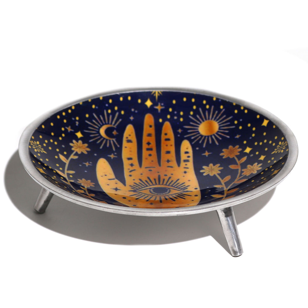 Triple Leg Enamelled Offering Plate - Hamsa Midnight Blue – view 4