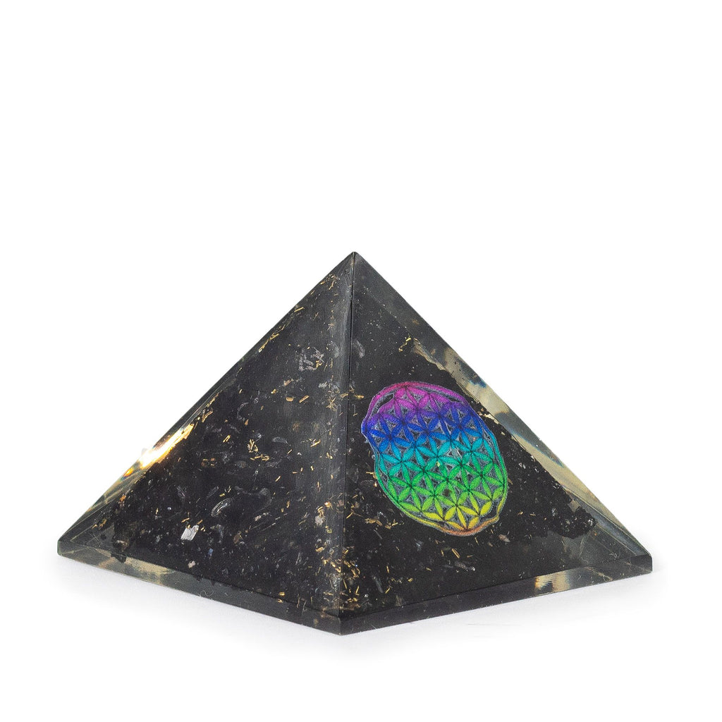 Small Orgonite Pyramid 5.5x4.5cm - Flower of Life, Black Tourmaline – view 2