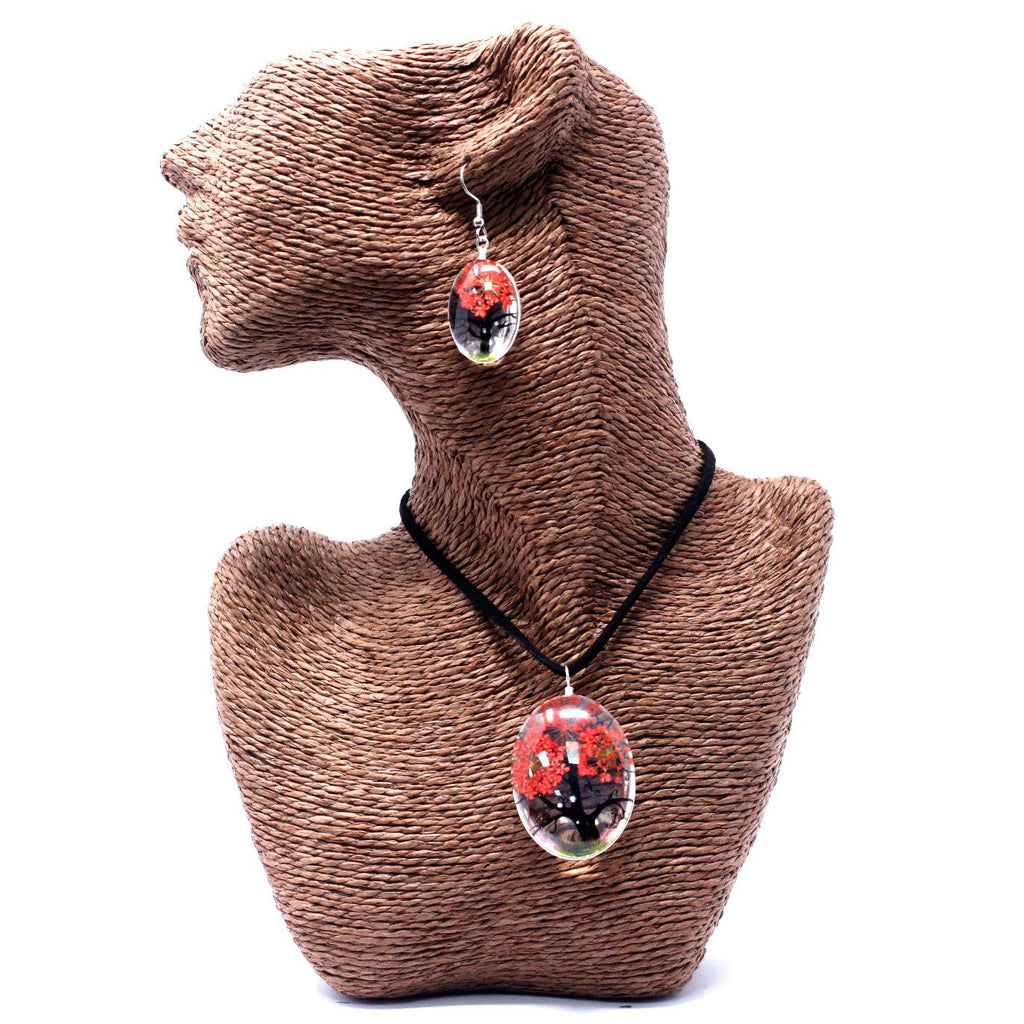 Tree of Life Pressed Flower Jewellery Set - Coral
