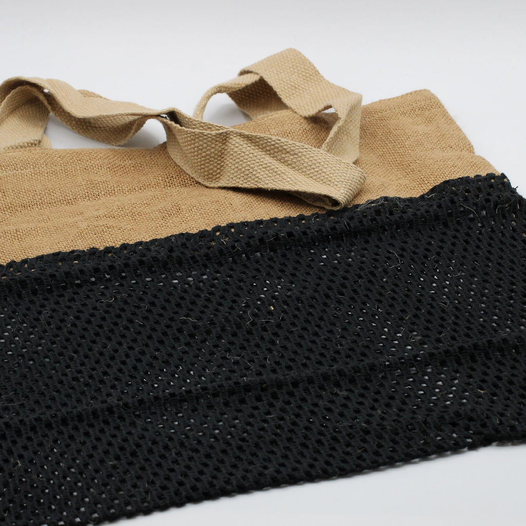 Cotton and Jute Mesh Shopping Bag, Black