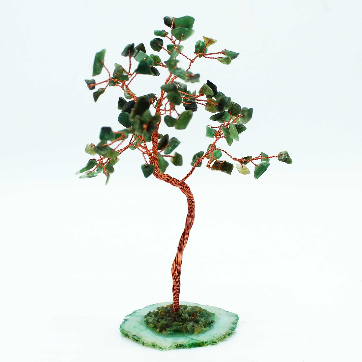 Large Green Aventurine Gemstone Tree on Green Agate Base – view 2
