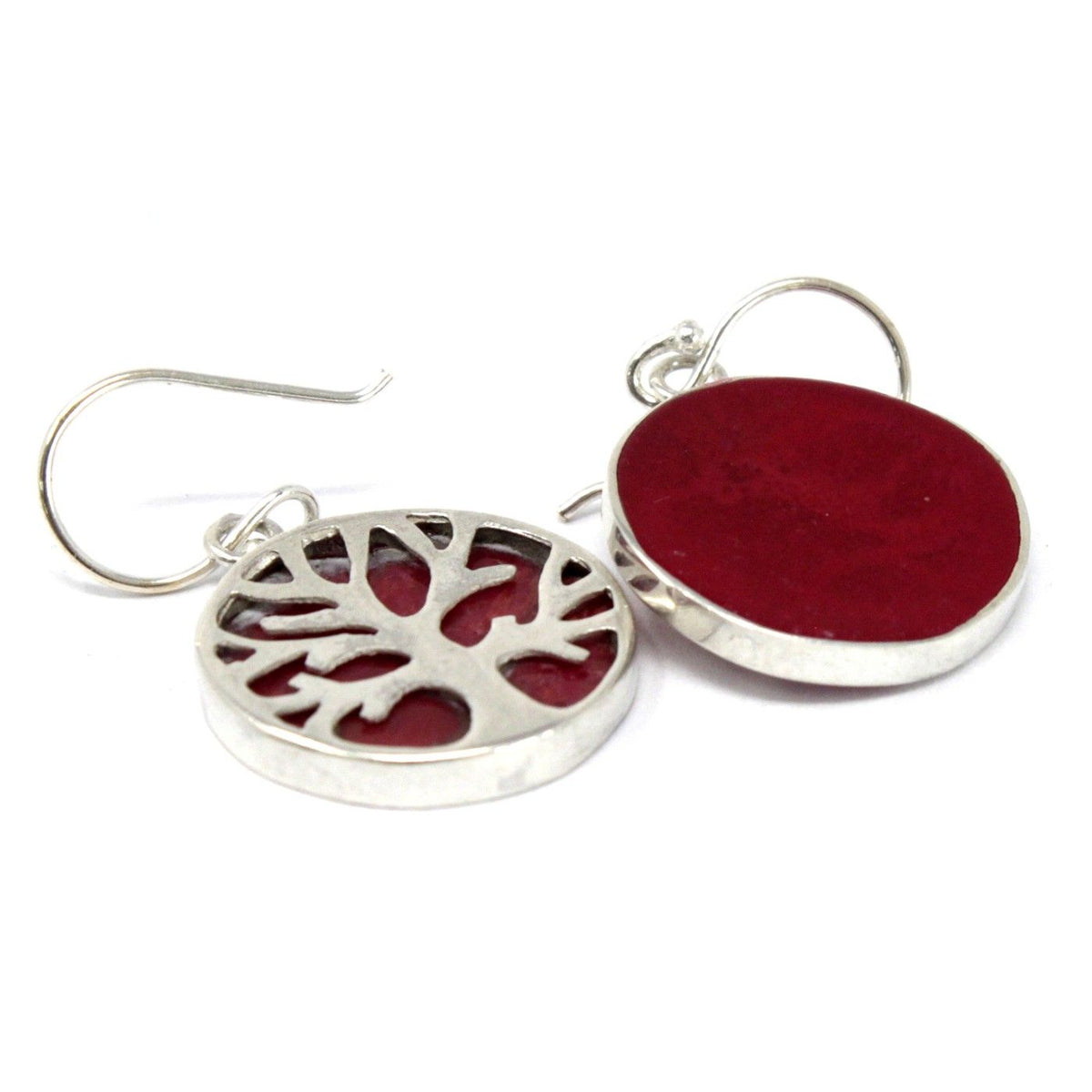 Tree of Life Silver Earrings 15mm, Coral Effect – view 2
