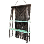Macrame Hanging Shelf - Black Wood, Turquoise Rope, 150 cm