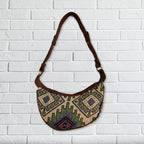 Jacquard Hobo Bag - Geo Green, Brown Strap – view 2