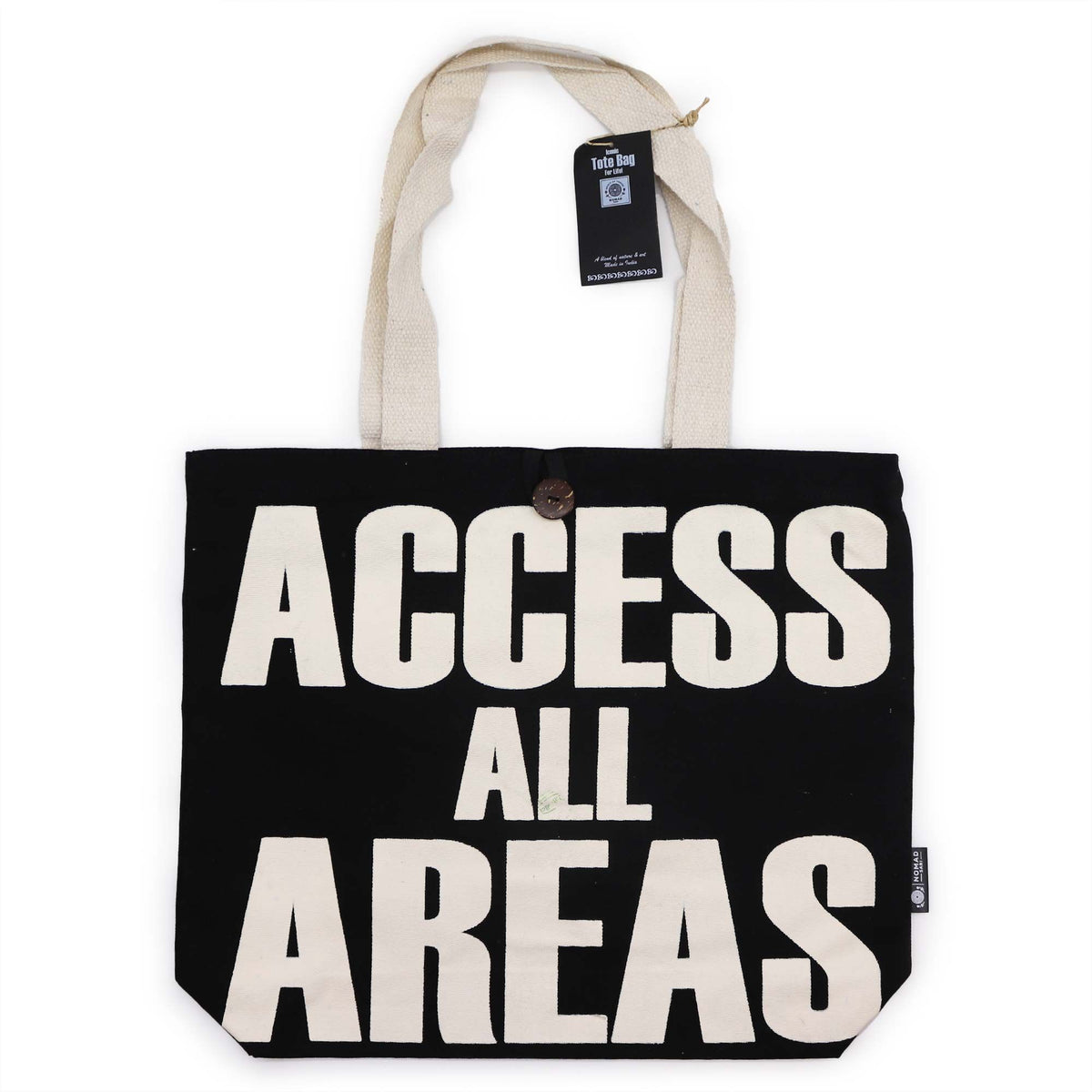 Nomad Sari Classic Tote Bag - Access All Areas - Black Cotton – view 4