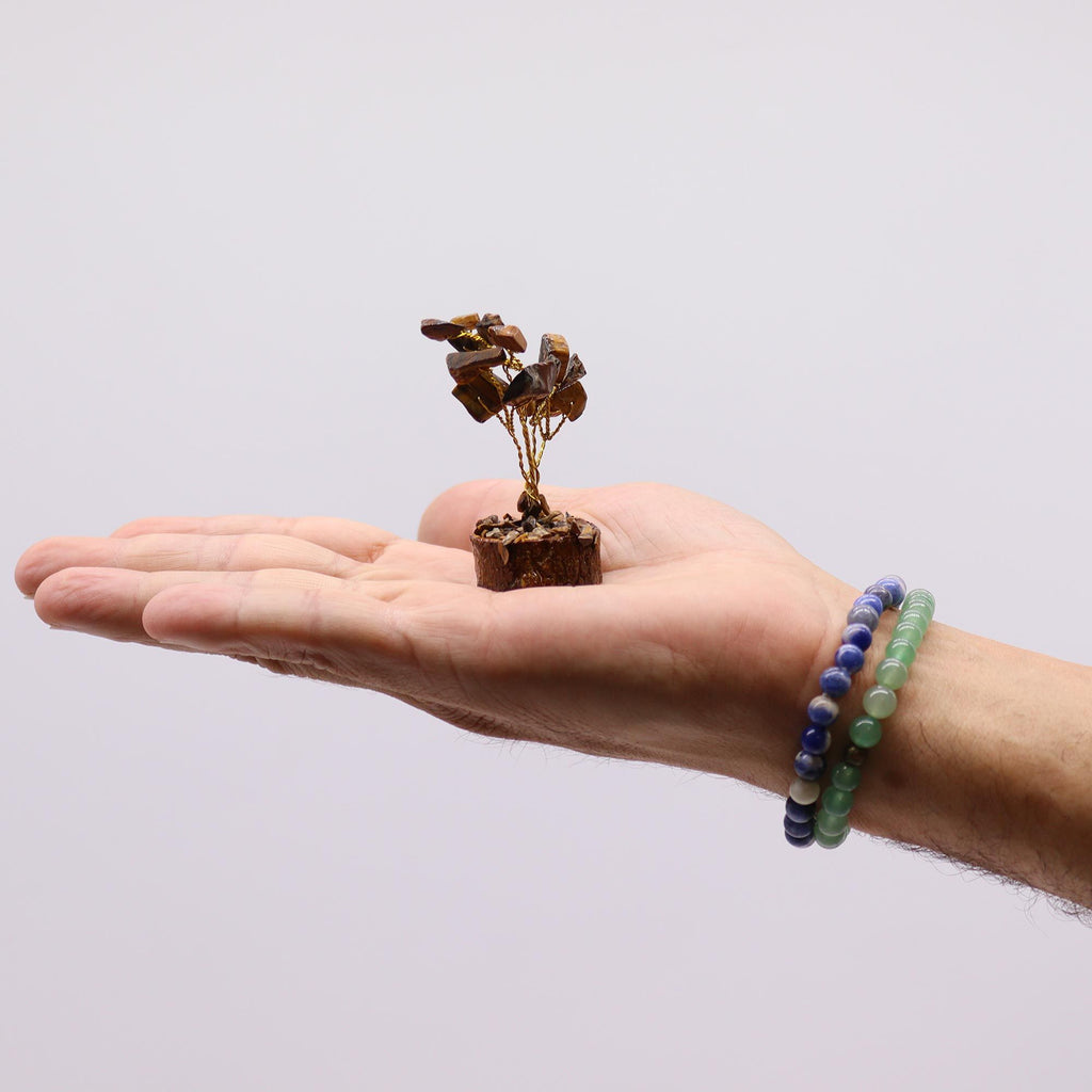 Tiger Eye Mini Gemstone Tree on Wood Base, 15 Stones – view 4