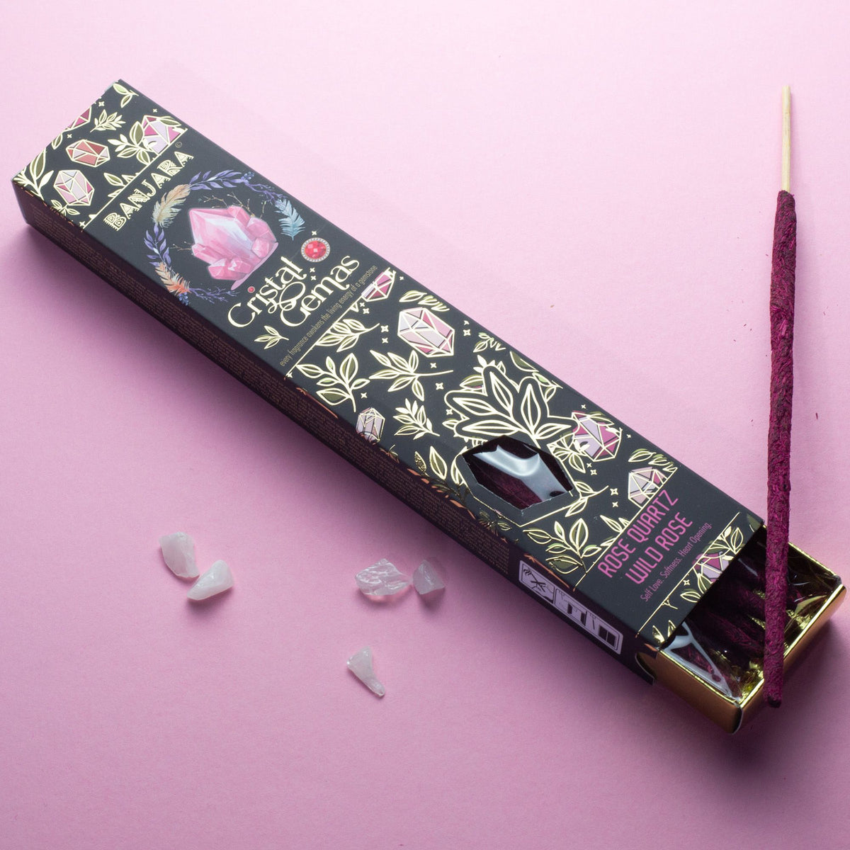Wild Rose Incense Sticks with Rose Quartz Chips – view 7
