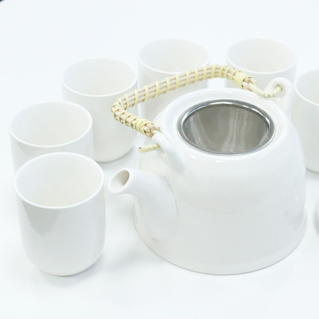 Ceramic Herbal Teapot Set with 6 Cups - Classic White – view 5