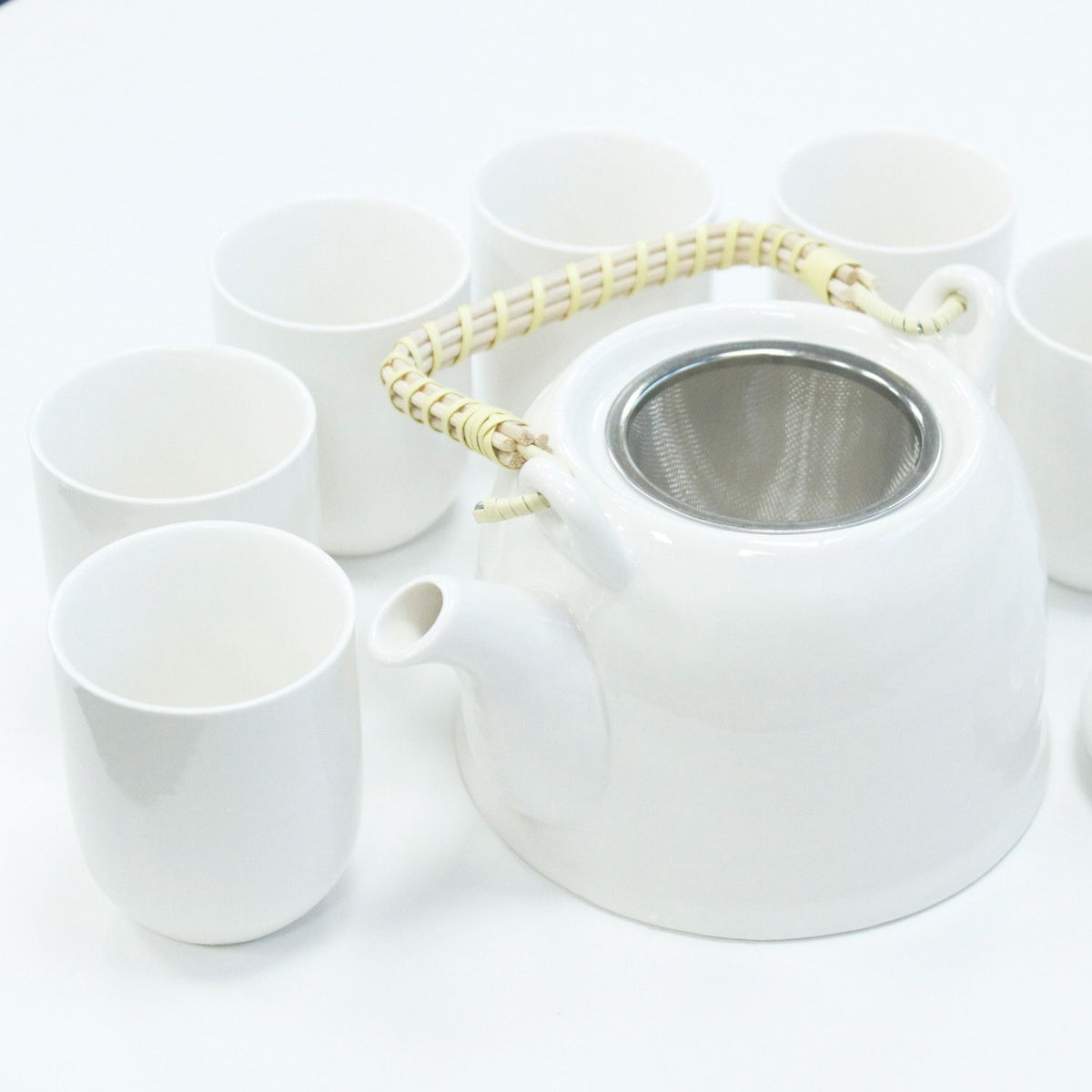 Ceramic Herbal Teapot Set with 6 Cups - Classic White – view 5