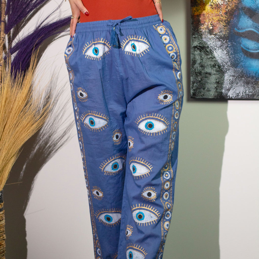 Nomad Sari Hand-Painted Lounge Pants - Rich Blue Evil Eye M/L – view 7