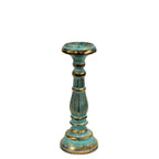 Small Wooden Candle Stand - Turquoise & Gold, 30cm
