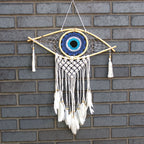 Medium Macrame Evil Eye Dream Catcher - Blue, White & Black – view 4