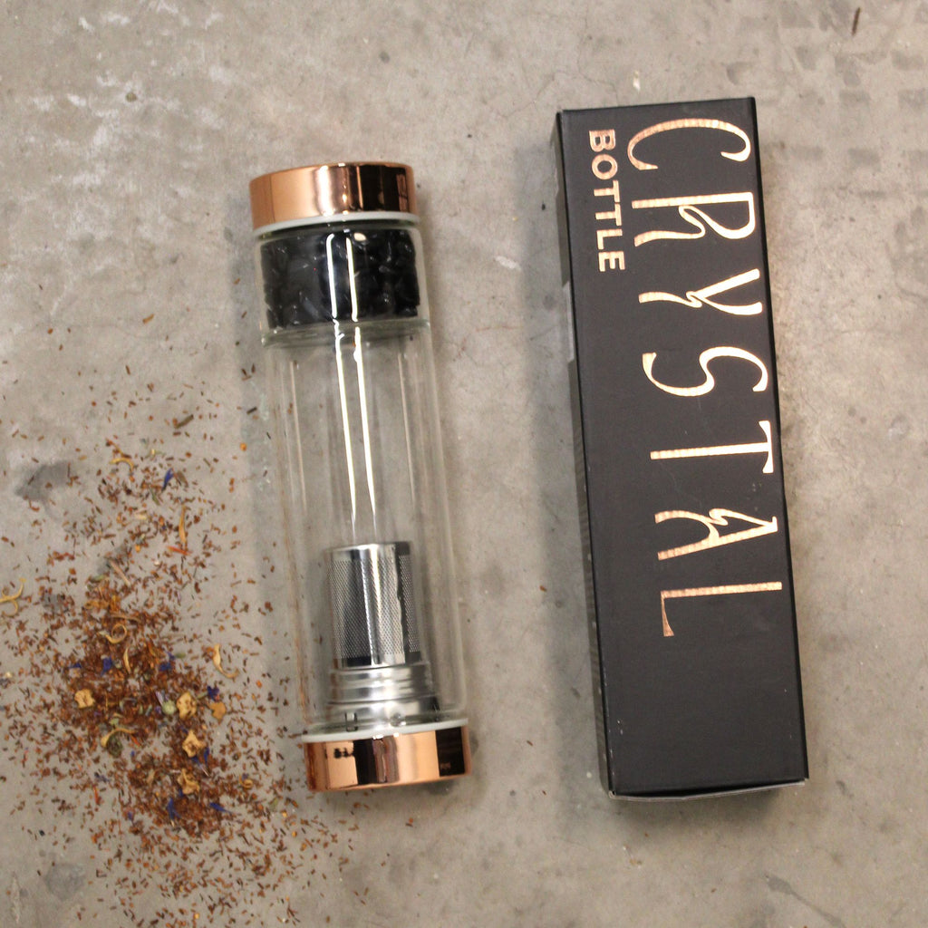 Crystal Glass Tea Infuser Bottle - Rose Gold - Red Jasper – view 7