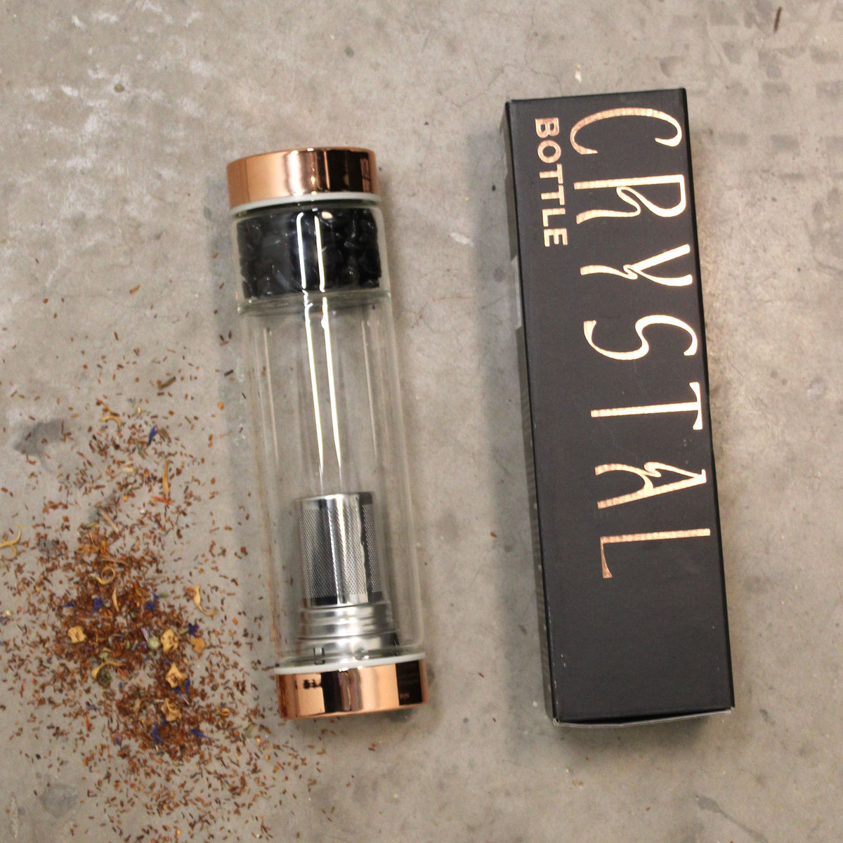 Crystal Glass Tea Infuser Bottle - Rose Gold - Rock Quartz – view 7