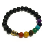 Lava Stone Bracelet with Elephant Charm and Chakra Beads