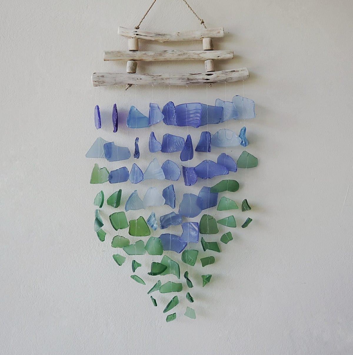 Recycled Glass Wind Chime - Three Sticks, Blue & Green – view 4