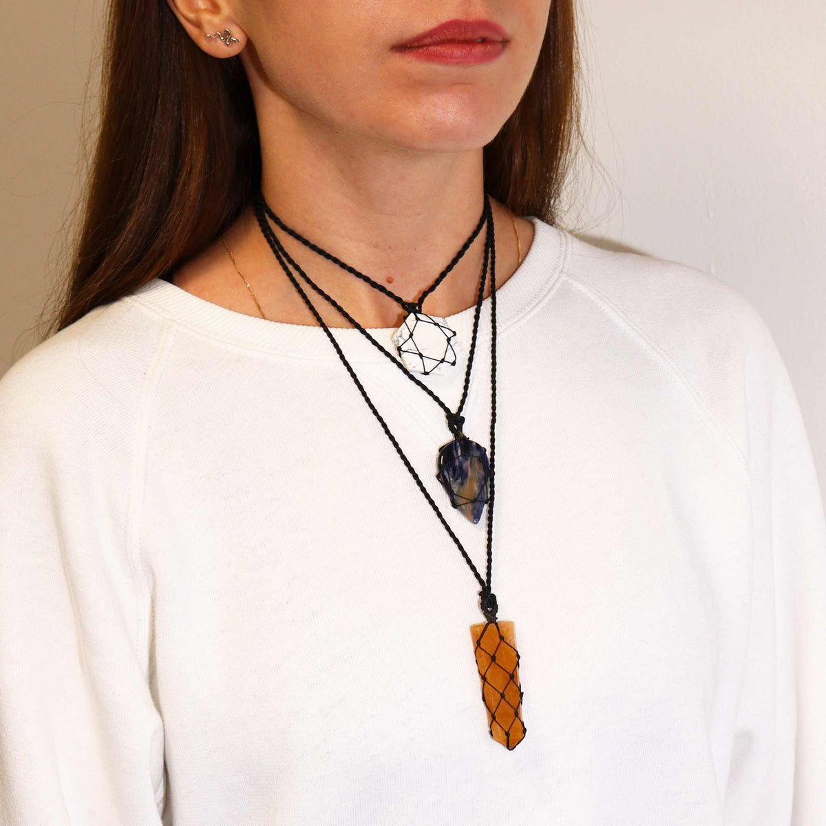 Laced Gemstone Hexagon Pendant - White Howlite – view 2