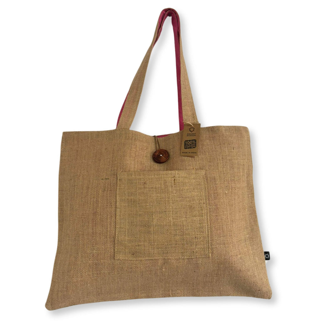 Reversible Jute and Cotton Big Bag in Pink – view 6
