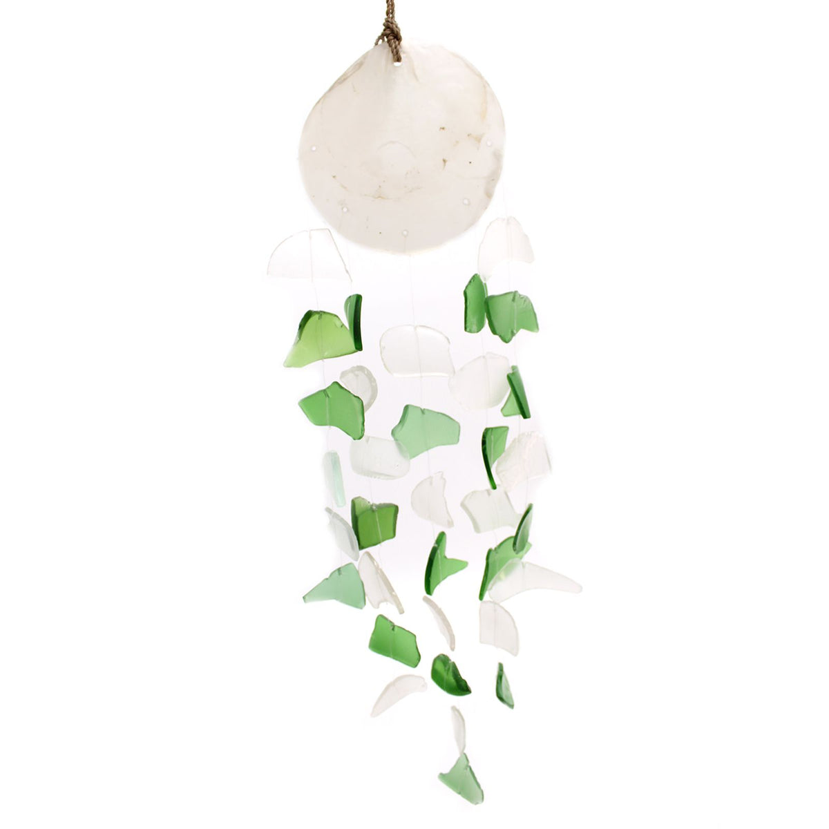 Recycled Glass Drop Wind Chime - Green & White