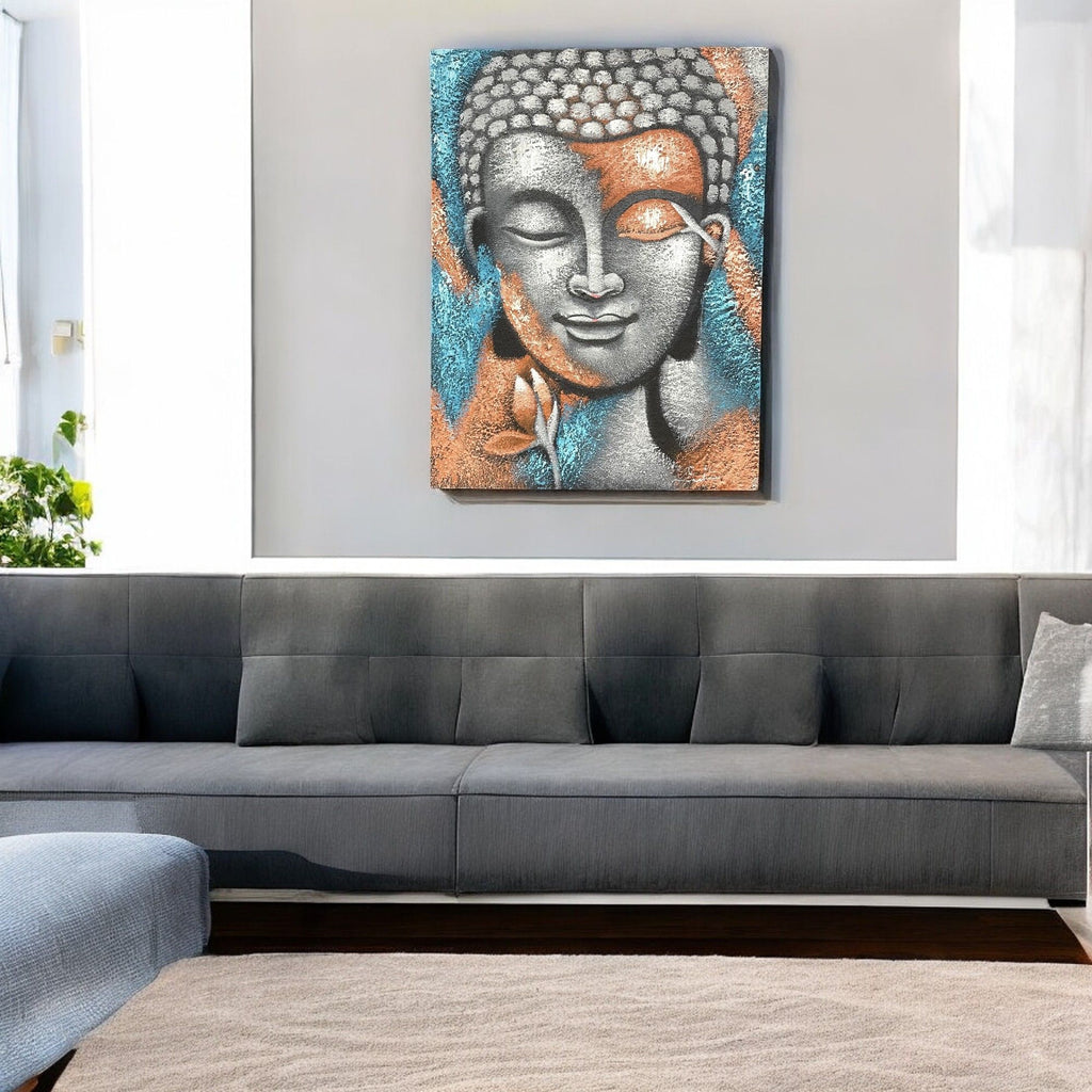 Buddha Painting, Silver & Rose Gold Flower - 75 x 55cm – view 2