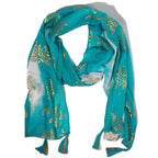 Nomad Sari Turtle Print Summer Scarf - Turquoise and Gold