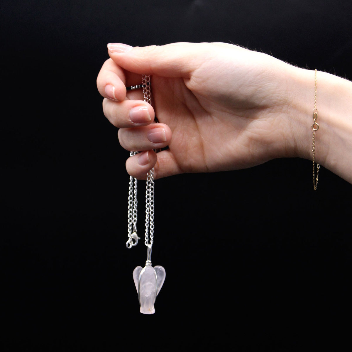 Black Agate Guardian Angel Gemstone Pendant Necklace – view 5