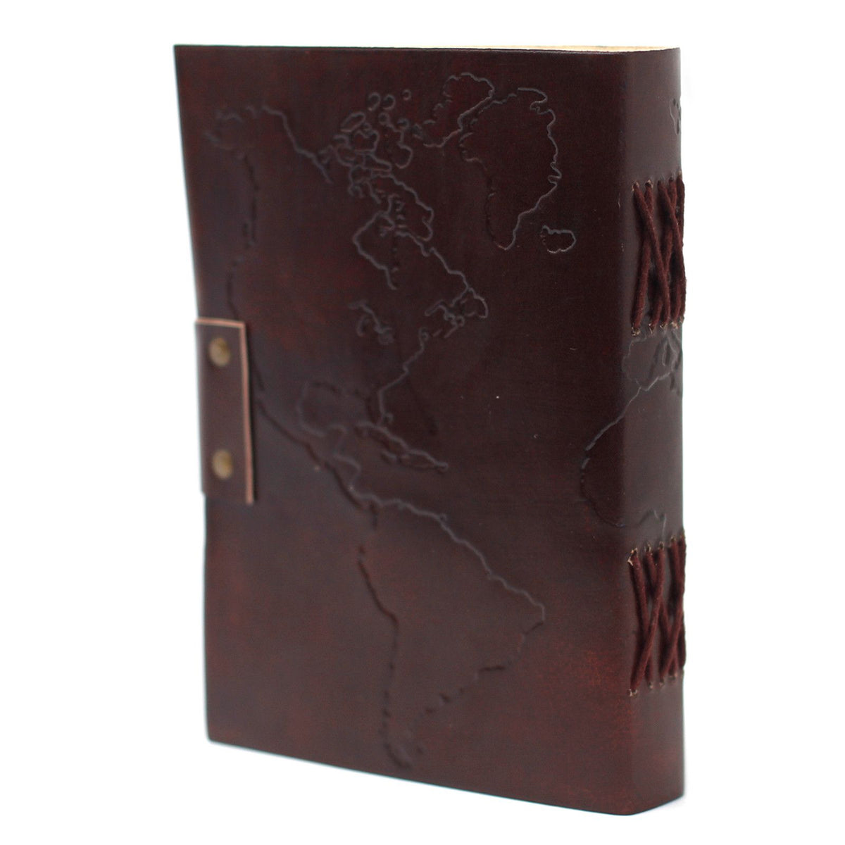 Leather World Map Notebook, Stitched – 13x17.5 cm – view 3