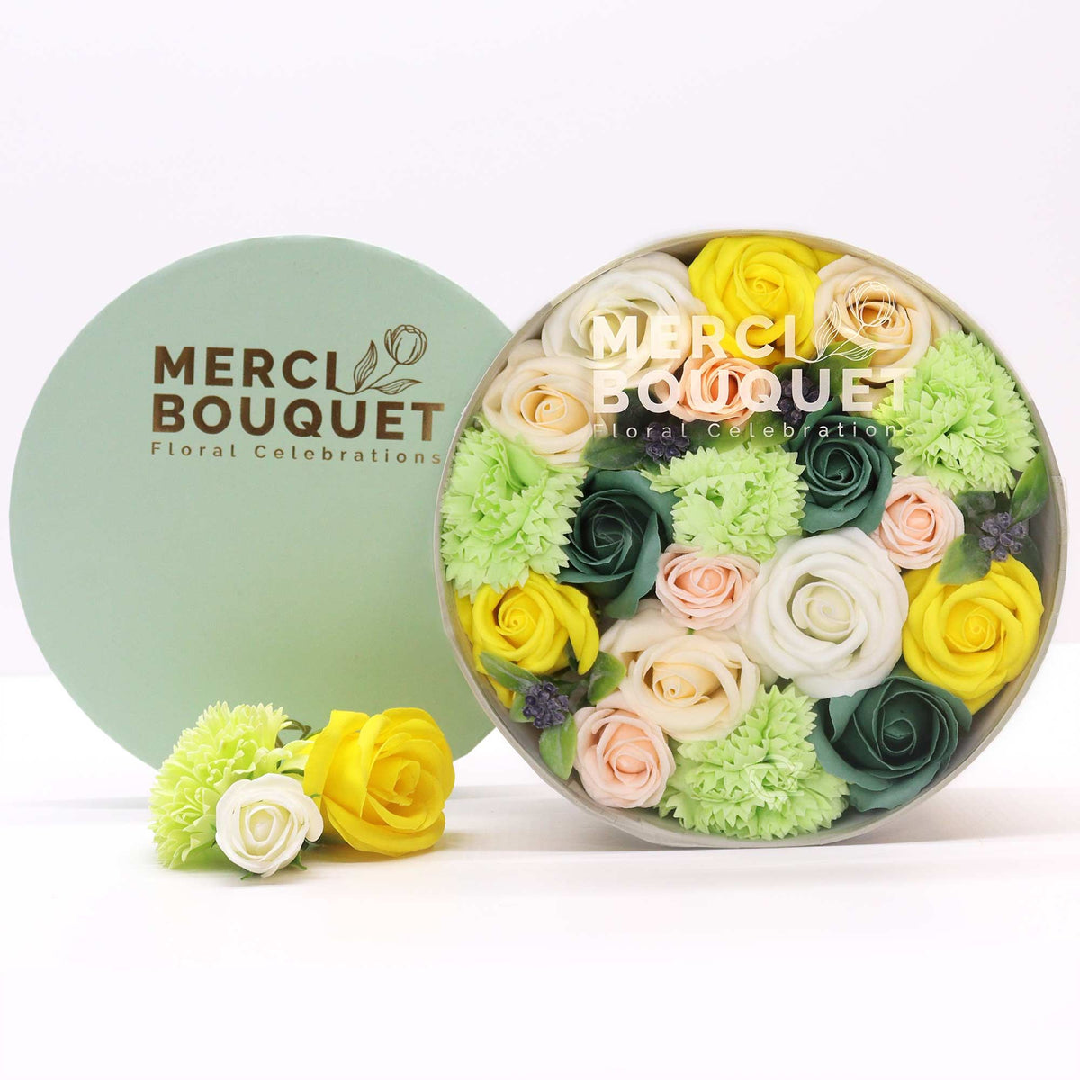 Round Soap Flower Gift Box - Spring Yellow & Green – view 4